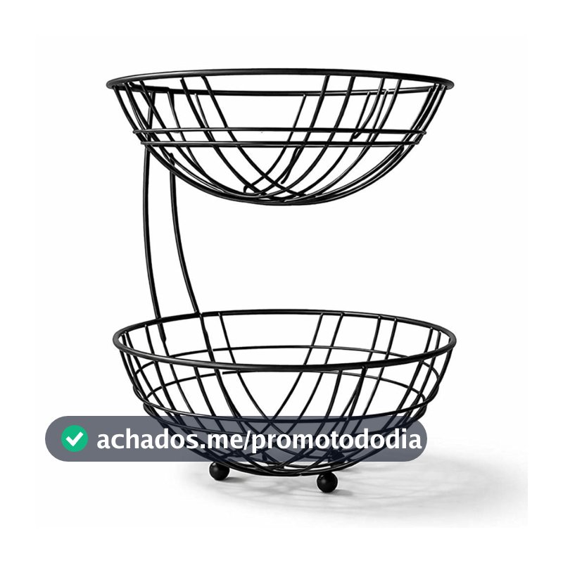 Fruteira 2 Andares BSMIX Metal Preto Fosco Porta Frutas Bancada Cozinha