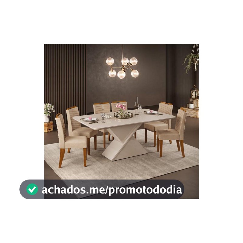 Mesa de Jantar 6 Cadeiras Retangular Off White e Saara DJ Móveis Firenze - Conjunto Sala de Jantar - Magazine Walleskaricardo