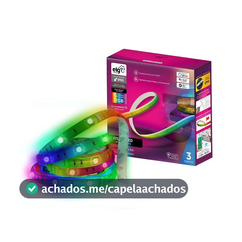 Fita LED RGB Inteligente, Wi-Fi, Dimerizável, Bluetooth, Comando de Voz Alexa Google Assistant, 3 Metros, SHFL200, ELG - Fita LED Inteligente - Magazine Queropromolulu