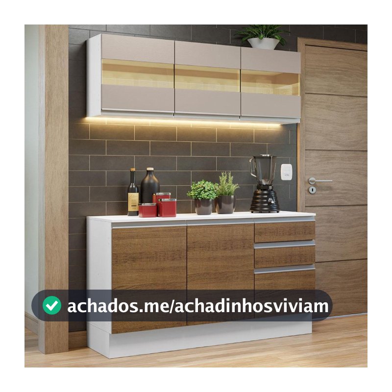 Armário de Cozinha Compacta 100% MDF 120 cm Smart Madesa 01 - Armário de Cozinha