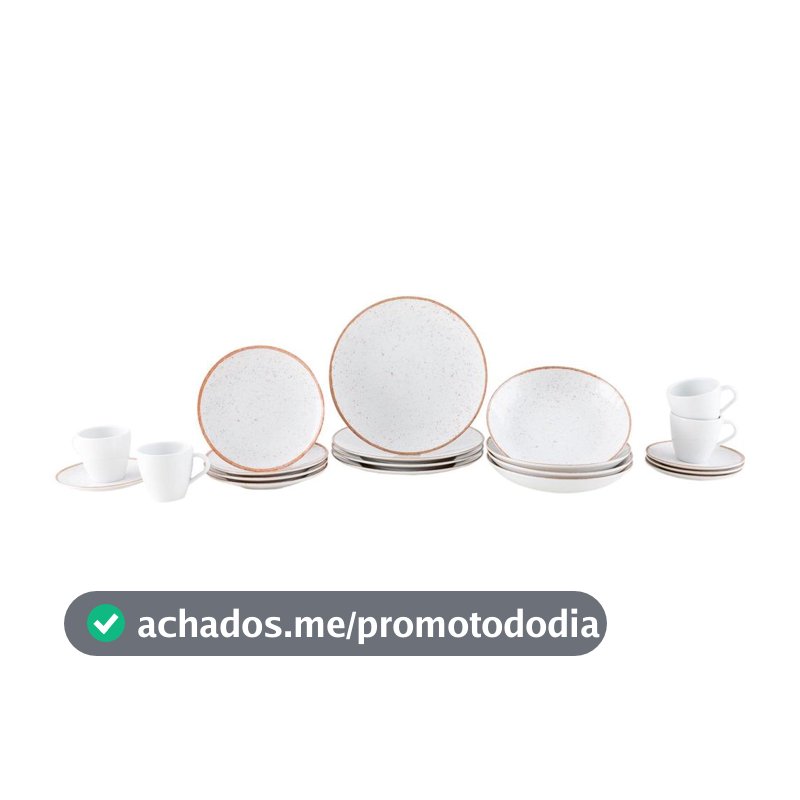 Aparelho de Jantar 20 Peças Tramontina Redondo Porcelana Branco e Marrom Mare