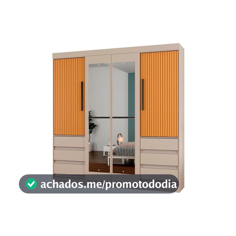 Guarda-roupa Casal com Espelho 4 Portas 6 Gavetas Araplac Atraente Sofia