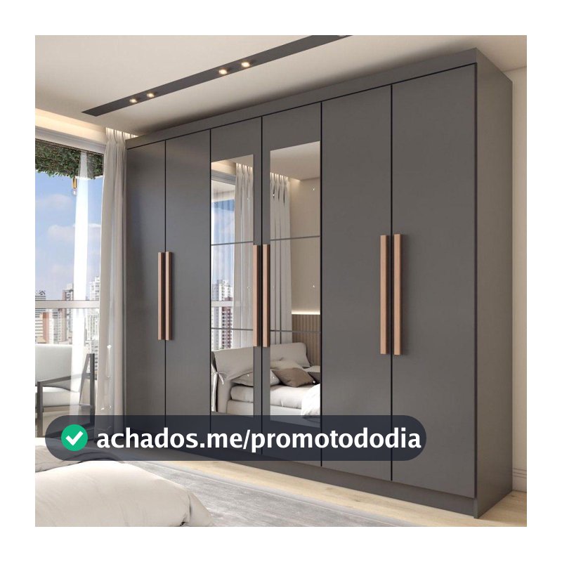 Guarda-Roupa Casal Odisseia 6 Portas 2 Gavetas com Espelho Onix - Panorama Móveis