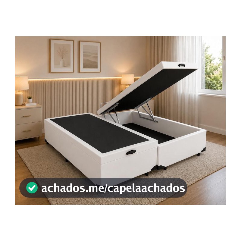 Cama Box Baú Queen Bipartido 158 Branco - Elite Sono - Base Cama Box Queen