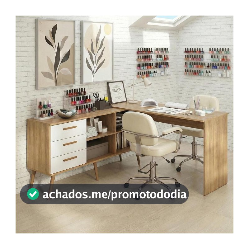 Mesa de Manicure Profissional de Canto em L com 3 Gavetas Jady Multimóveis MP6042