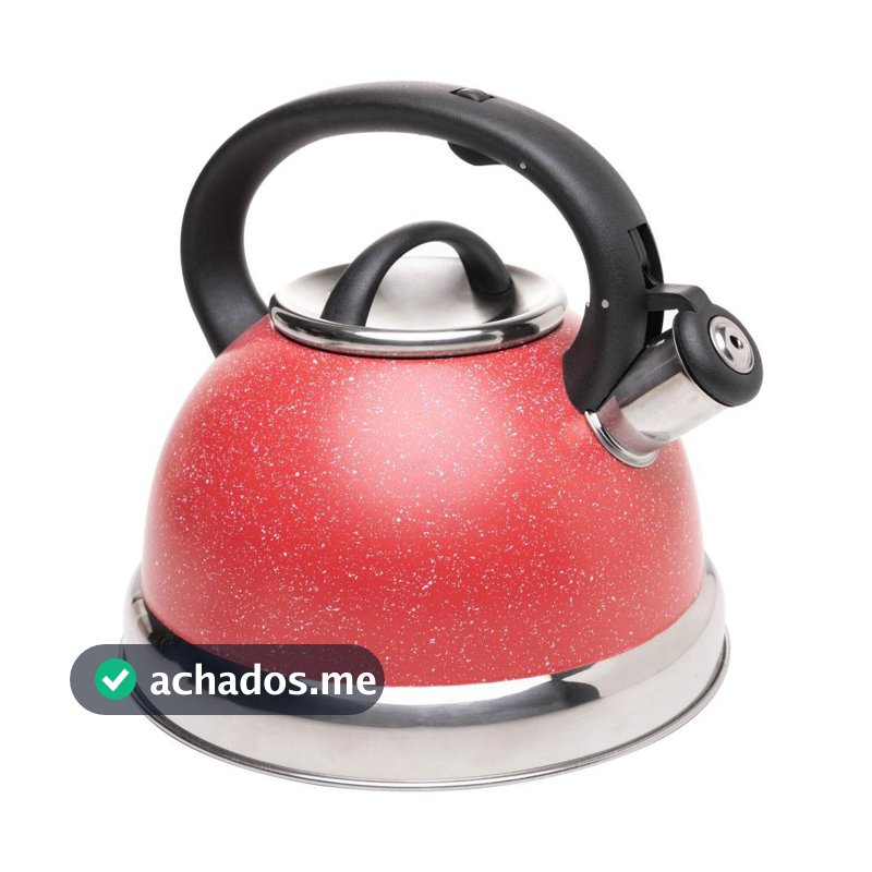 Chaleira de Indução 3L Granito Chef Vermelha Lyor de Alumínio com Apito Cabo Anatômico