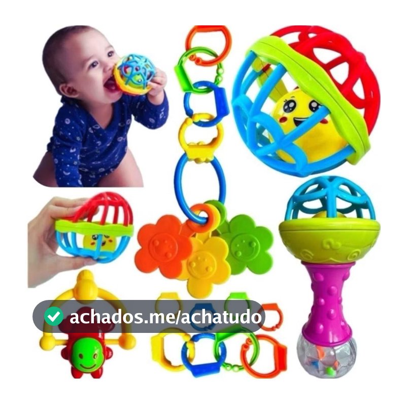 Kit chocalho mordedor infantil silicone 10 peças