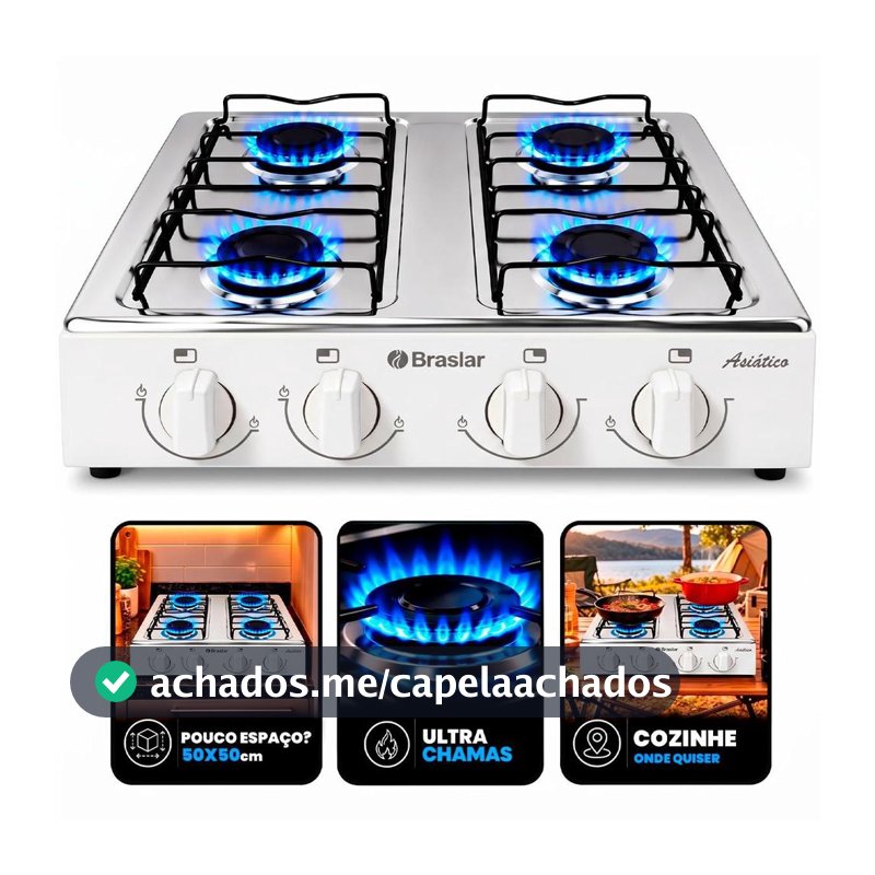 Fogão Cooktop De Mesa Portátil A Gás 4 Bocas Braslar
