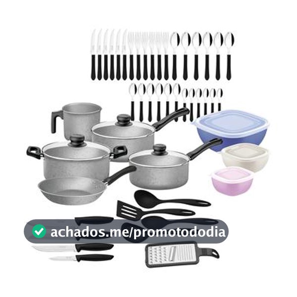 Conjunto Tramontina 47 Peças para Cozinha com Panelas Antiaderentes em Alumínio, Talheres, Facas e Utensílios Domésticos