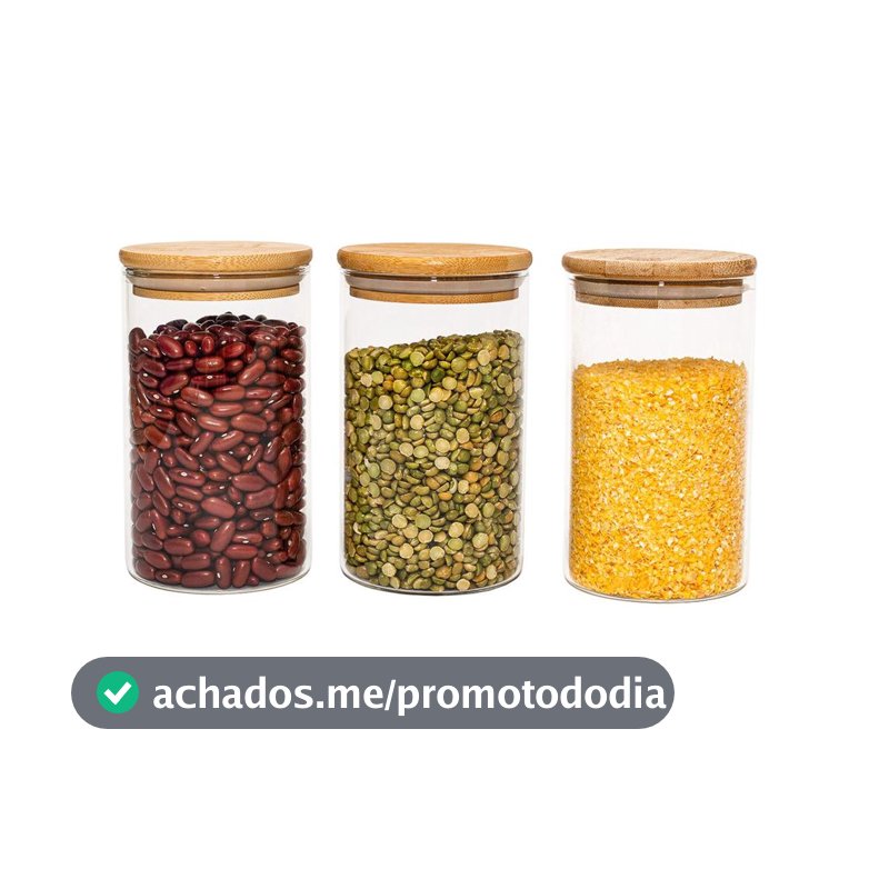 Potes de Vidro P/ Mantimentos 600ml C/ Tampa Bambu - 3 Pçs Oikos - Porta Mantimentos - Magazine Moniqueglima