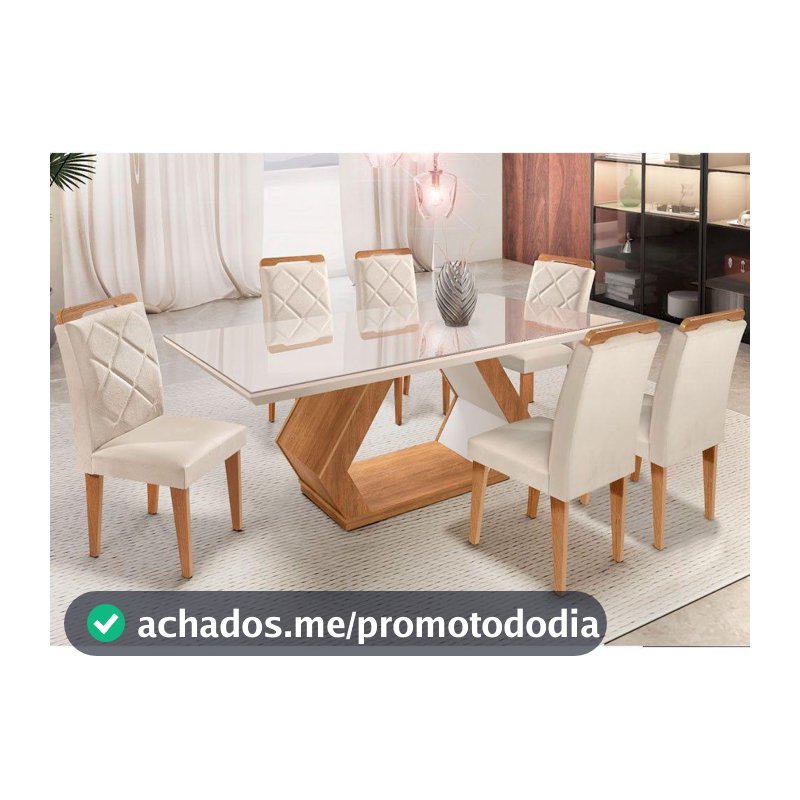 Mesa Alvorada 180 Tp Mdf Vidro canto Reto 6 Cadeiras Rufato - Mesa de Jantar 6 Cadeiras