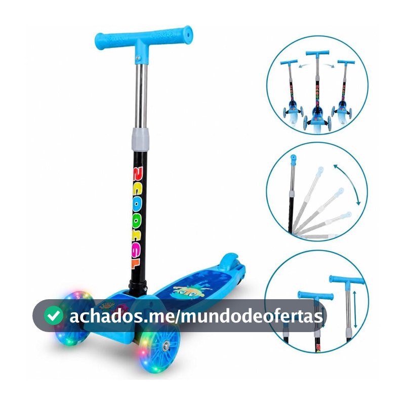 Patinete infantil 3 rodas com luzes led dobrável e ajustável menino menina - ATENTU - Patinete Infantil 3 Rodas - Magazine Meuprimeiroapee