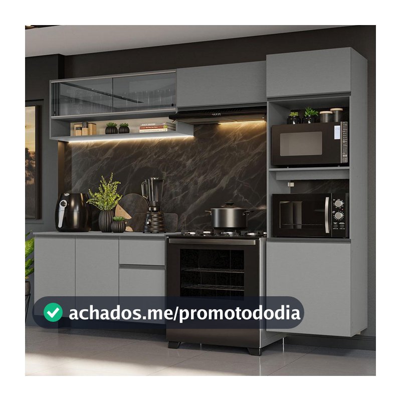 Armário de Cozinha Completa Suspenso 260cm Cinza Nice Madesa 10