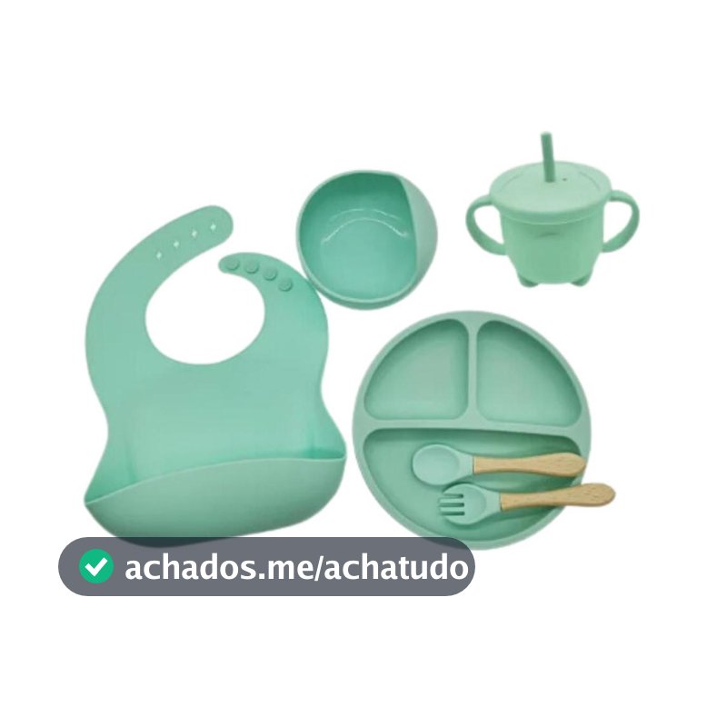Kit Refeição Bebê Silicone Colher Pratinho Babador Infantil Ventosa 6 Peças
