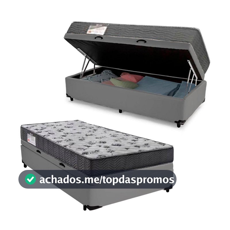 Cama Box Baú Solteiro Sintético + Colchão De Espuma D33 - Sereneprime - 88cm Cor:cinza