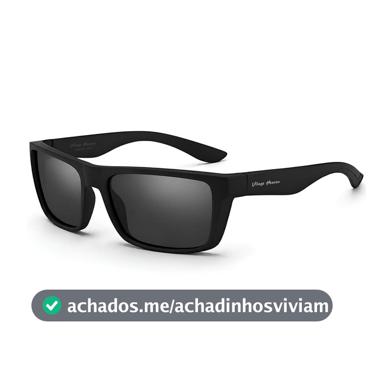 Óculos de Sol Masculino Preto Polarizado Com Proteção UV 400 Formato Retangular Rosto Fino Moderno Uso Dia A Dia Casual Esportivo Dirigir VH 1041 - Village Heaven - Óculos de Sol - Magazine Acahadosdanaty