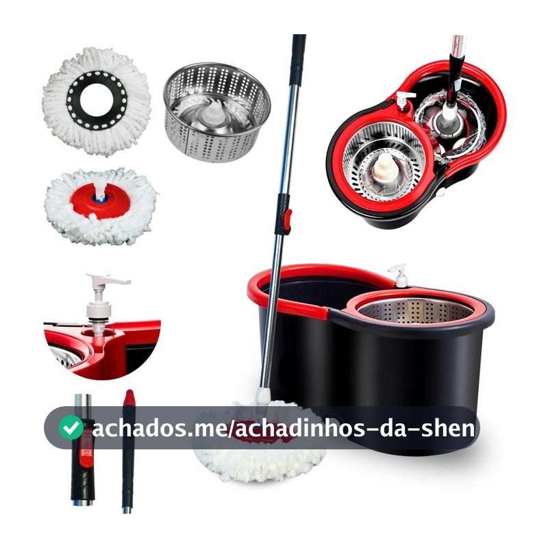 Mop Giratorio Com Cesto Em Inox Preto - Nybc