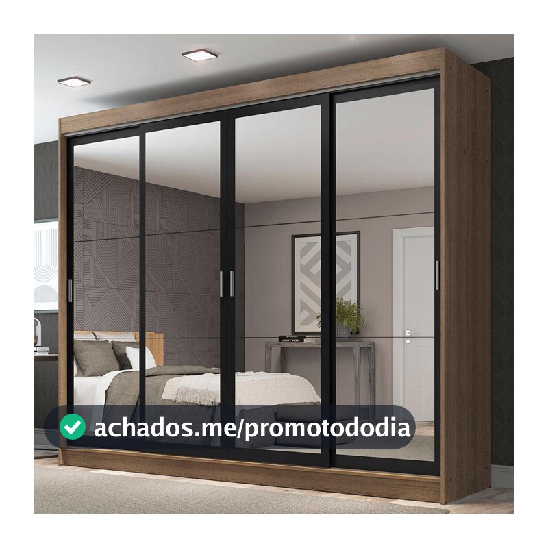 Guarda-Roupa Casal Madesa Austin 4 Portas de Correr de Espelho 3 Gavetas