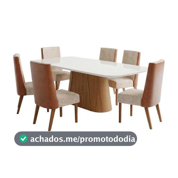 Mesa de Jantar 6 Cadeiras 6 Lugares Retangular Cinamomo Off White Caramelo e Creme Móveis Henn Olívia