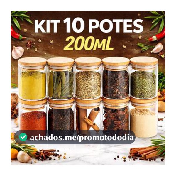 Jogo De 10 Potes 200ml Herméticos De Vidro Tampa De Bambu - Praticasa - Pote - Magazine Vistore