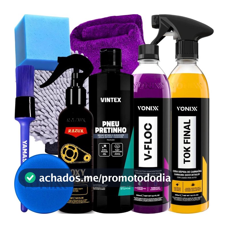 Kit V Floc Tok Final Foxy Pneu Pretinho Vonixx Limpeza, Brilho e Proteção Automotiva