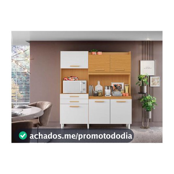 Armário de Cozinha Compacta Aramóveis Selena com Balcão 6 Portas 2 Gavetas