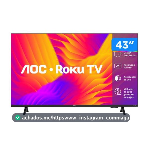 Smart TV 43" AOC Full HD DLED 43S5155/78G Roku TV 2025