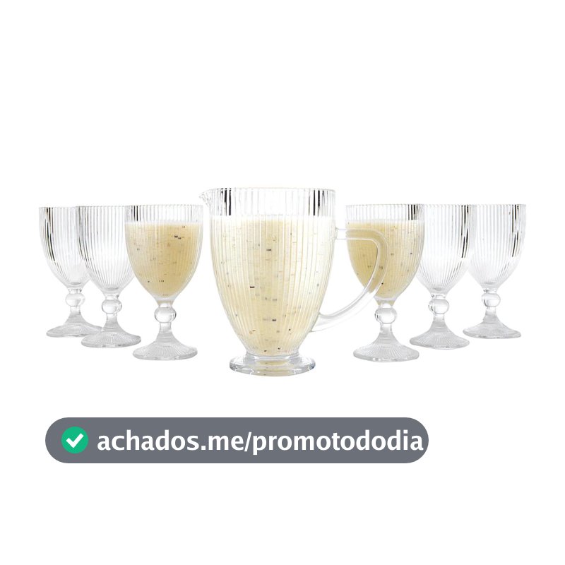 Conjunto de Jarra 1L e Taças 350ml de Vidro Haus Concept Canelado 7 Peças