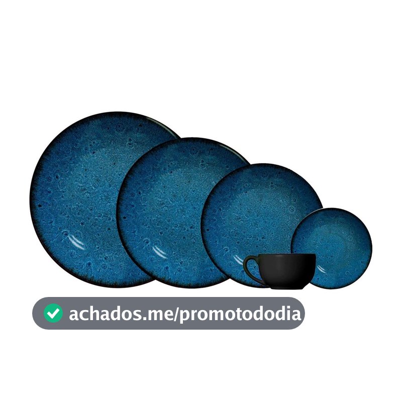 Aparelho de Jantar e Chá 20 Peças Alleanza Cerâmica Redondo Cerâmica Azul e Preto Albânia