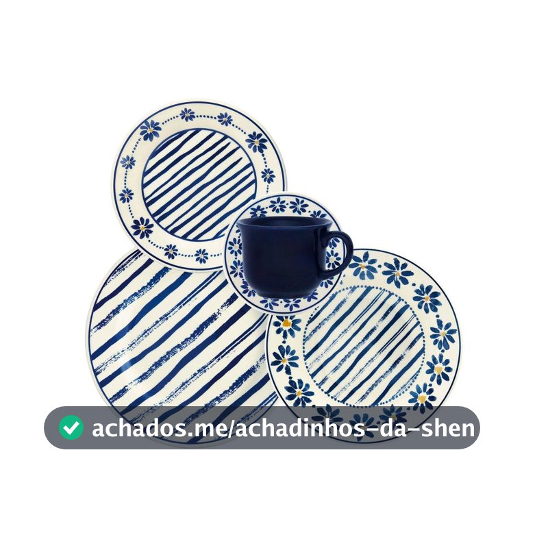 Aparelho de Jantar e Chá 20 Peças Biona Redondo de Cerâmica Azul Donna 24 Margaridas - Aparelho de Jantar - Magazine Meuprimeiroapee