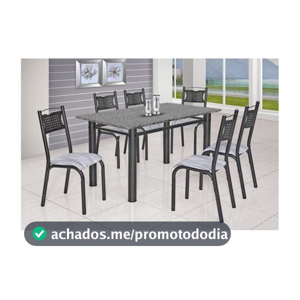 Mesa de Jantar 6 Cadeiras Retangular Aço Tampo Granito Poeme Ciplafe