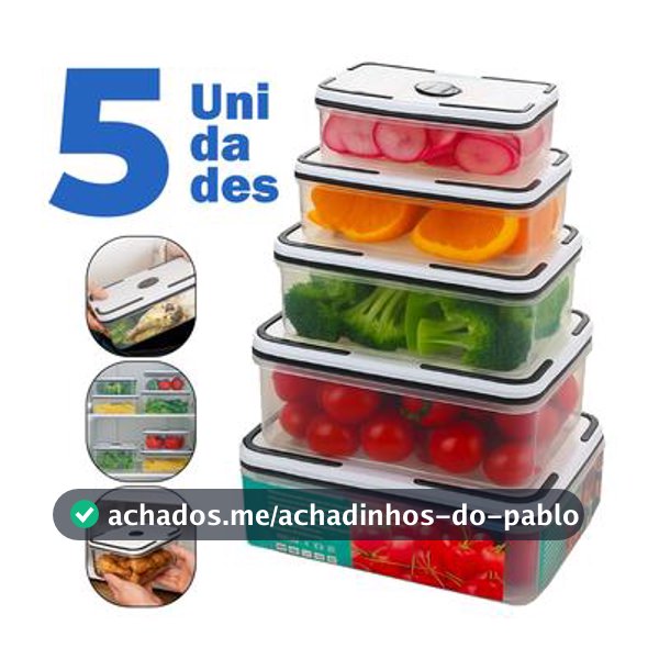 Conjunto De 5 Potes Herméticos De Plástico Com Tampa De Vedação Freezer Geladeira Microondas Top