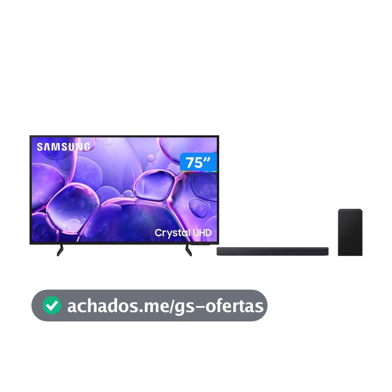 Smart TV 75” Samsung 4K UHD Crystal Tizen - 3 HDMI + Soundbar HW-B450F 2.1 Canais Bluetooth - Smart Tv