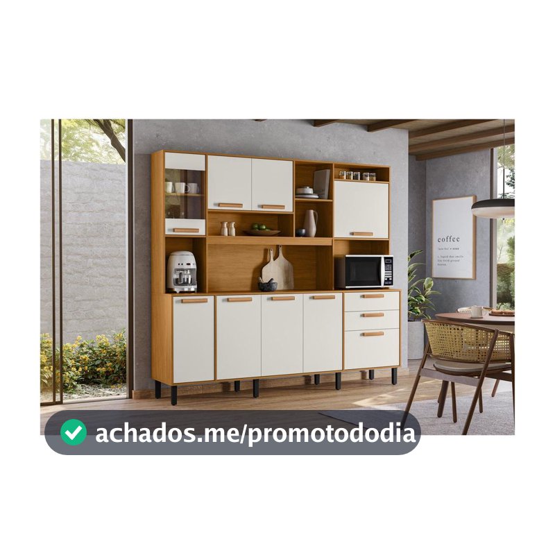 Armário de Cozinha Compacta Itatiaia Napoles Com Nicho Forno e Air Fryer 8 Portas 3 Gavetas 2,20M
