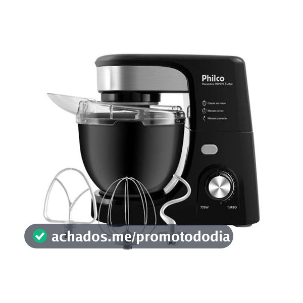 Batedeira Planetária Philco Preta 775W 12 Velocidades 4 Litros Turbo PBP775P