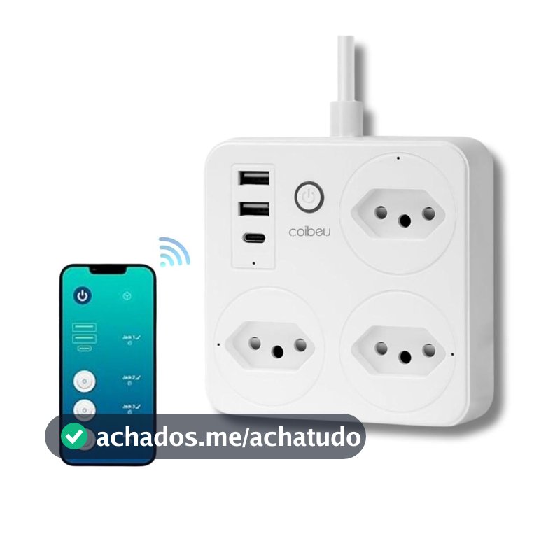 Tomada Extensão Inteligente Wi-Fi Alexa Controle Por Voz e por Celular 3 Tomadas 2 USB-A e 1 USB-C - COIBEU - Tomada Inteligente - Magazine Queropromolulu