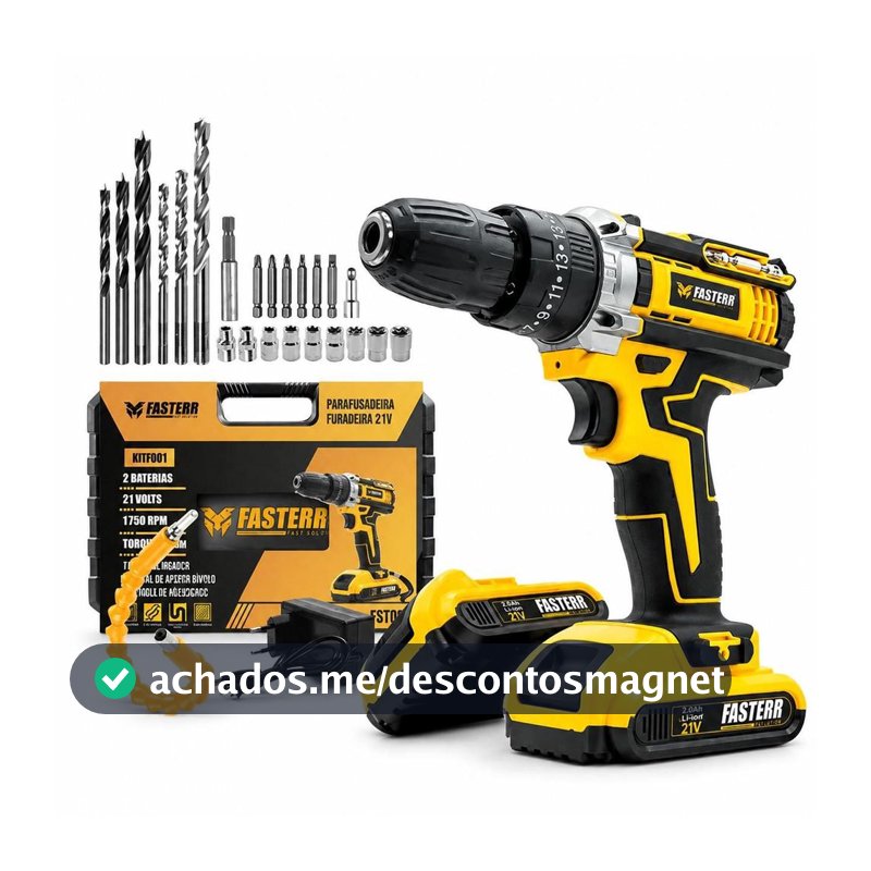 Parafusadeira Furadeira De Impacto Sem Fio 2 Baterias 21V 3/8 Com Maleta e 29 Acessorios FST009