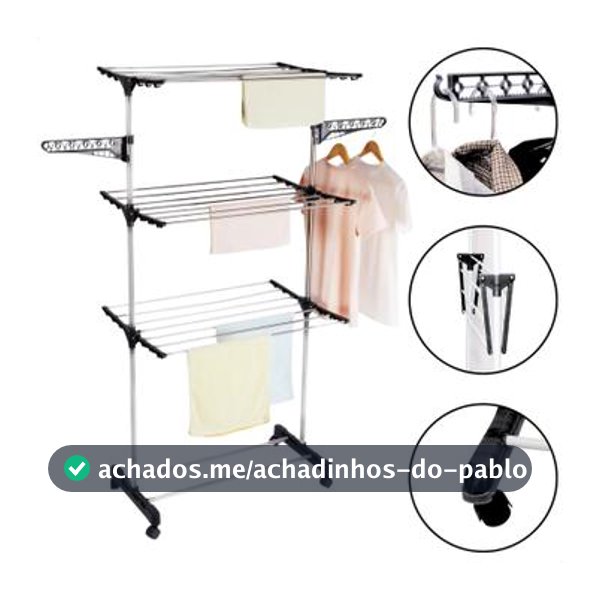Varal De Chão Vertical Para Roupas 3 Andares Dobrável Portátil Grande - KONTUZ - Varal de Chão - Magazine Eieutil