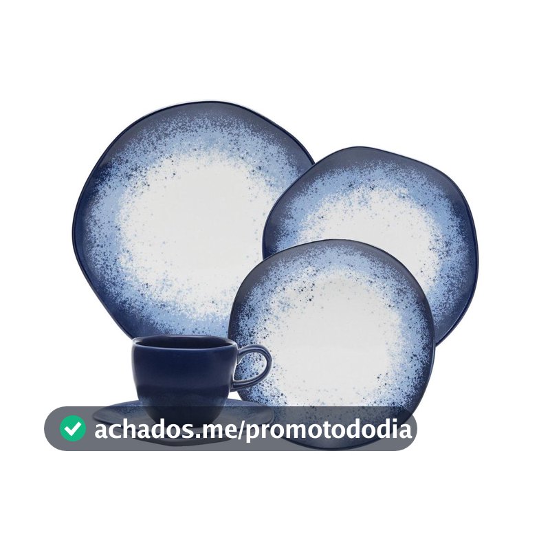 Aparelho de Jantar e Chá 20 Peças Oxford de Porcelana Azul Ryo Galápagos, Azul