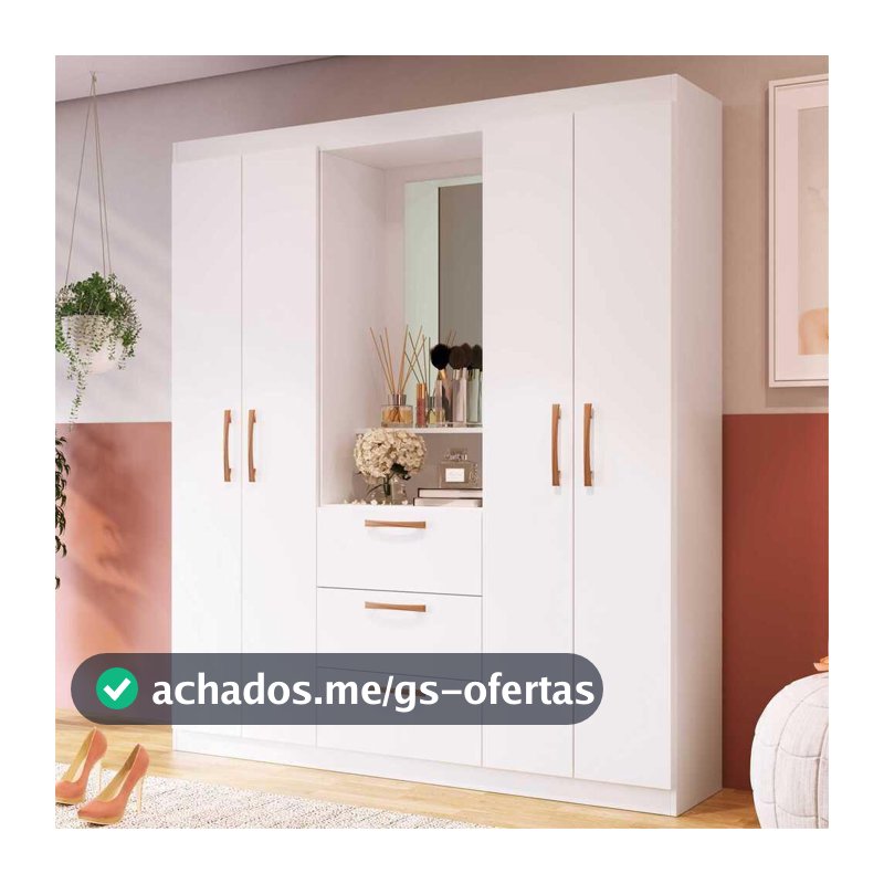 Guarda-Roupa com Espelho 4 Portas 3 Gavetas Siena Multimóveis CR4151 Branco
