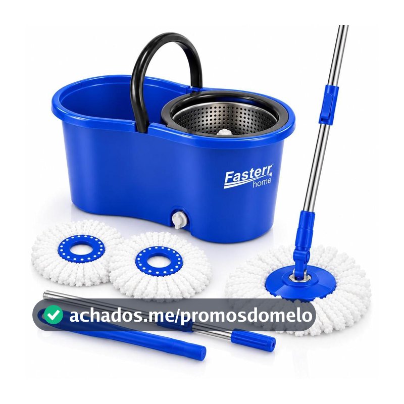 Balde Mop Esfregao Giratório 360º 13L Centrifuga Inox Com 2 Refis Fasterr