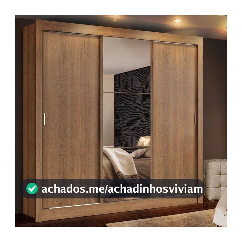 Guarda Roupa Casal Madesa Mônaco 3 Portas de Correr com Espelho