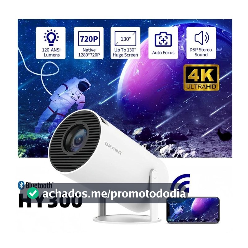 Projetor Smart Portátil Full Hd 4K Android 11.0 Wifi Bluetooth Mini Home Theater Cinema HY300