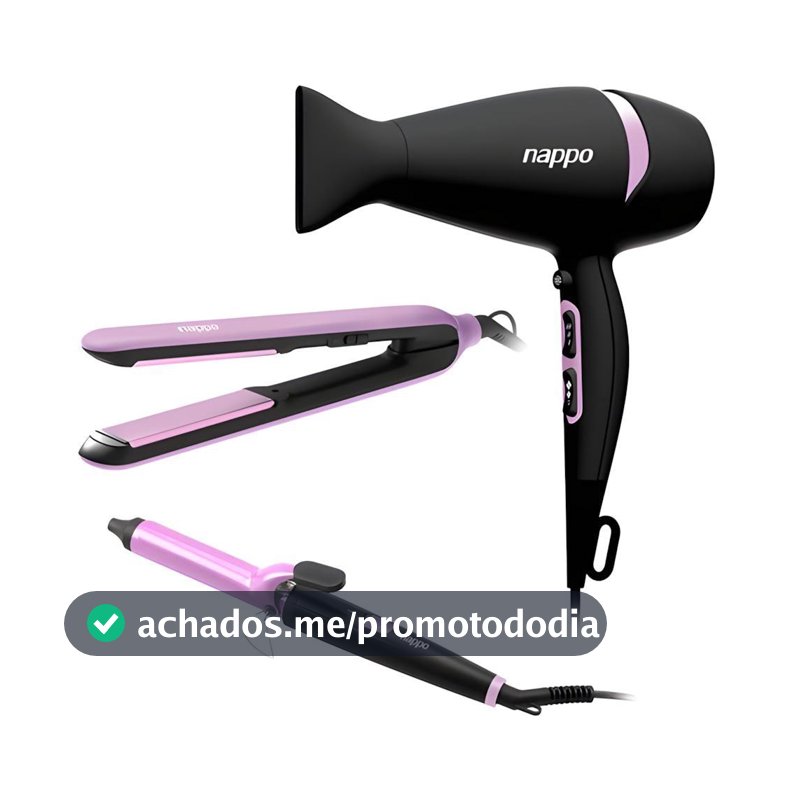 Kit Nappo 3 em 1 Secador Chapinha Modelador de Cachos 2200W