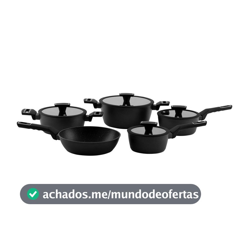 Jogo de Panelas Brinox Revestimento Cerâmico Preto 5 Peças Carbon Ceramic Life