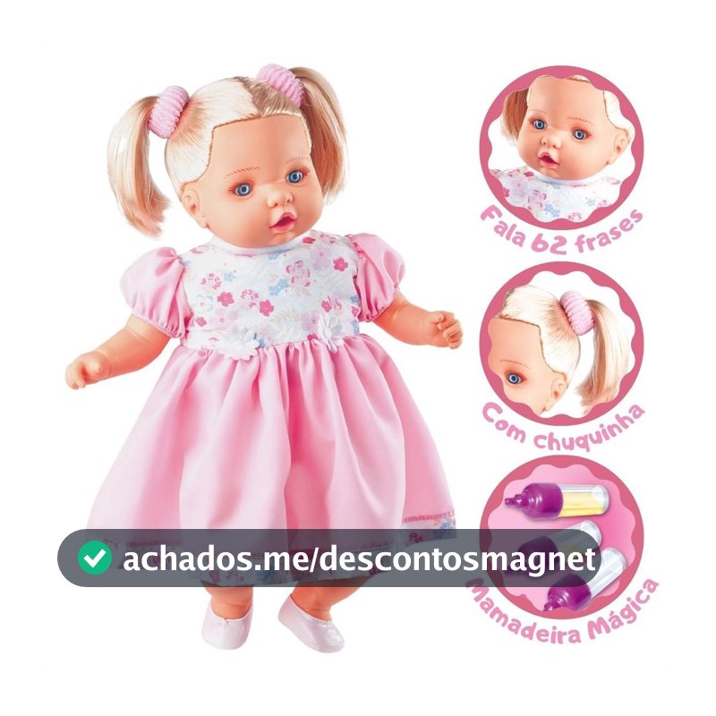 Boneca Angelina Grande Fala 62 Frases Com Mamadeira Mágica Infantil Menina