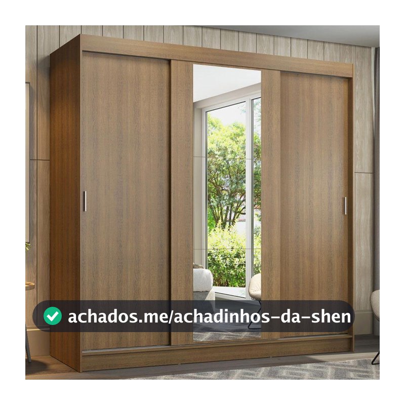 Guarda-Roupa Casal Madesa Reno 3 Portas de Correr com Espelho