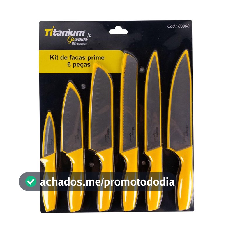 Jogo de Facas de Cozinha Profissional 6 Peças Titanium Gourmet em Aço Inox Antiaderente