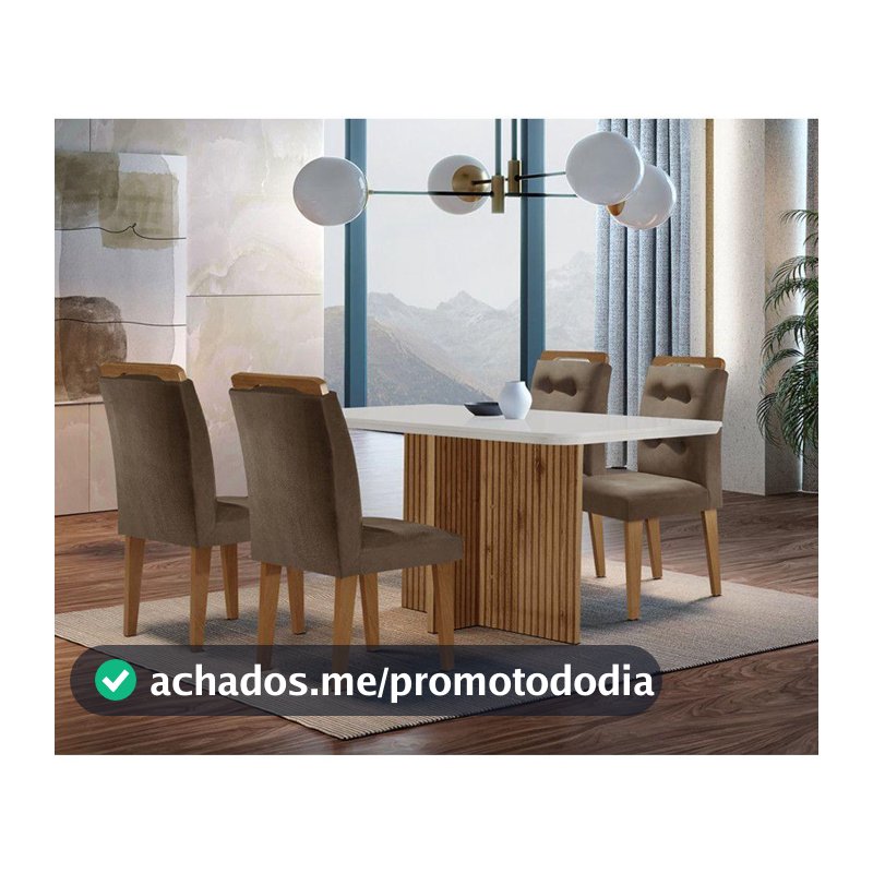 Sala de Jantar Mesa Olímpia 120CM MDF Canto Copo com 4 Cadeiras Carol Moderna