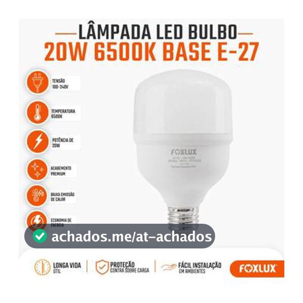 Lâmpada Led Alta Potência 20W Foxlux 6500K Branca Fria E27
